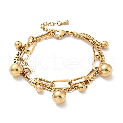 Round Ball Charm Multi-strand Bracelet BJEW-G639-23G-1