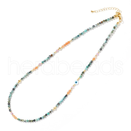 Summer Natural Seashell Ecil Eye & Faceted Round Natural African Turquoise(Jasper) Beaded Necklaces for Women YK7575-1-1