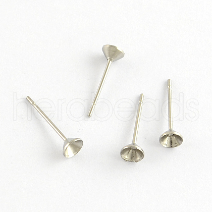 304 Stainless Steel Flat Round Blank Peg Stud Earring Settings STAS-R055-16-1