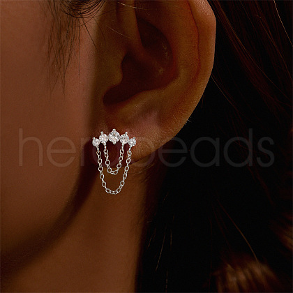 Moon 925 Sterling Silver Micro Pave Clear Cubic Zirconia Cartilage Earrings with Tassel Chains FS-WGA2317-06-1