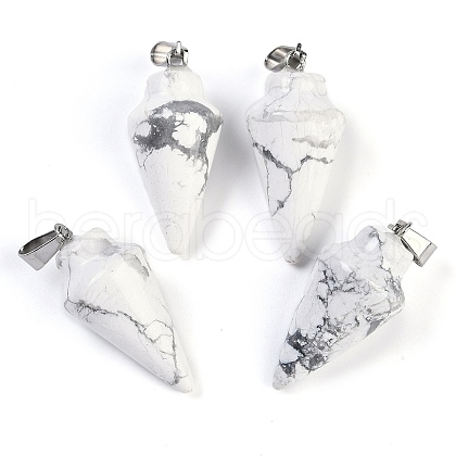 Natural Howlite Gemstone Pointed Pendants G-K384-01P-04-1