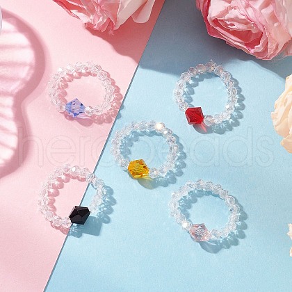 ABS Plastic Imitation Pearl Elastic Rings for Women RJEW-JR00899-1