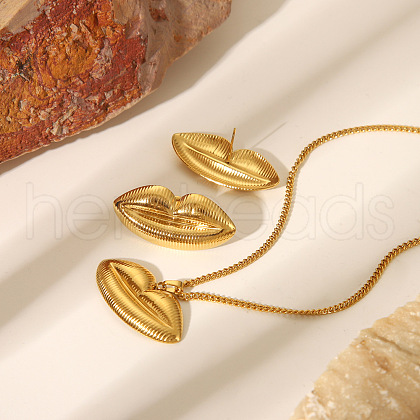 Flamboyant Stainless Steel Lip Pendnat Necklaces & Stud Earrings Sets for Women ZY6893-1-1