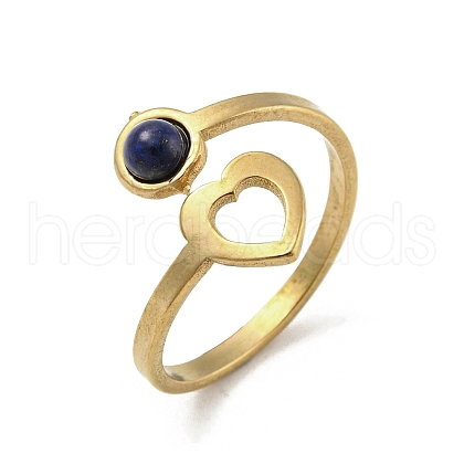 304 Stainless Steel with Natural Lapis Lazuli Ring RJEW-Z031-01B-01-1
