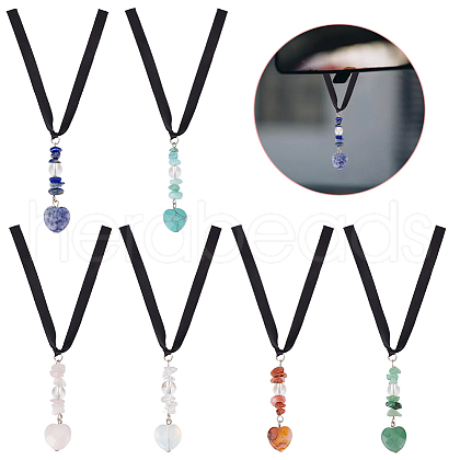 Gemstone Chips Pendant Decoration with Heart Gemstone Charm PALLOY-PH01602-1