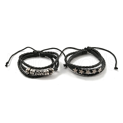 Braided PU Leather & Waxed Cords Triple Layer Multi-strand Bracelets BJEW-P329-08-1