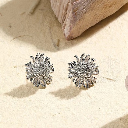 Flower Brass Stud Earrings for Women EJEW-M099-01P-1