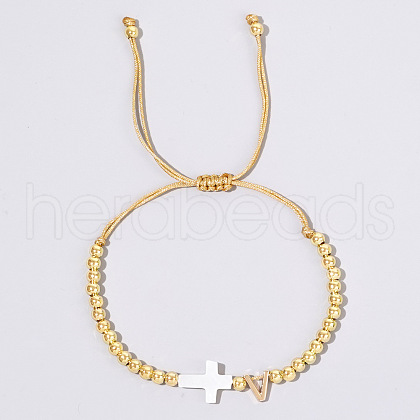 Brass Round Bead Braided Bead Bracelets VB3830-22-1