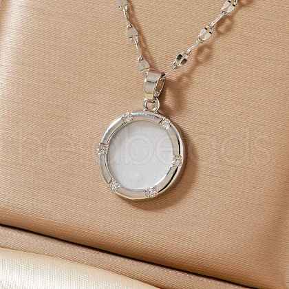 Fashionable Brass Clear Cubiz Zirconia Flat Round Pendant Necklaces Women's Versatile Accessory MS7483-2-1