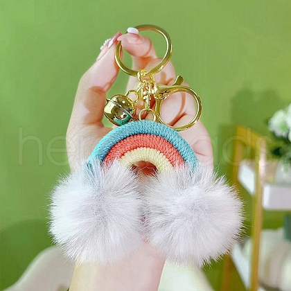 Cotton Rainbow Keychain with Artificial Fur Ball PW-WG86604-08-1