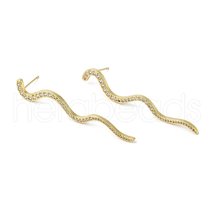 Clear Cubic Zirconia Long Wave Dangle Stud Earrings EJEW-F315-02G-1