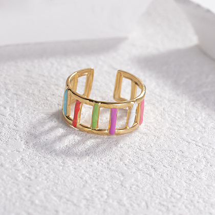 304 Stainless Steel Enamel Open Cuff Rings for Women FS-WGB77CA-02-1