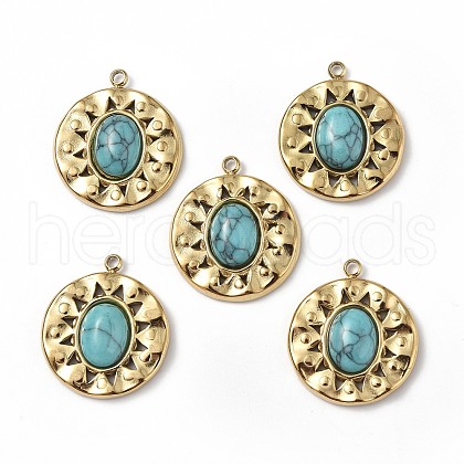 PVD Vacuum Plating 201 Stainless Steel Synthetic Turquoise Pendants STAS-C064-VC875-1-1