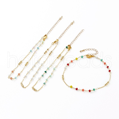 Faceted Glass Beaded Anklets AJEW-AN00379-1