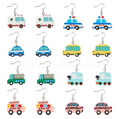 8 Pair 8 Style Resin Car Dangle Earrings with Iron Pins EJEW-AB00044-1