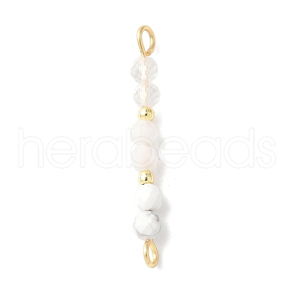 Faceted Round Natural Quartz Crystal & Howlite & Rainbow Moonstone Beaded Connector Charms PALLOY-JF03530-05-1