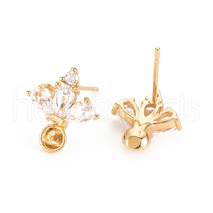 Brass Micro Pave Clear Cubic Zirconia Stud Earring Findings X-KK-S360-094-NF-1