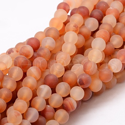 Dyed Frosted Natural Agate Round Beads Strands G-E322B-8mm-03-1