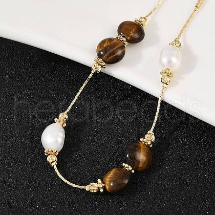 Brass Natural Freshwater Pearl Beaded Bracelets for Women BJEW-U046-01G-1