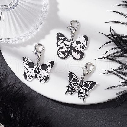 Butterfly Skull Alloy Enamel Pendant Decorations HJEW-JM03242-1
