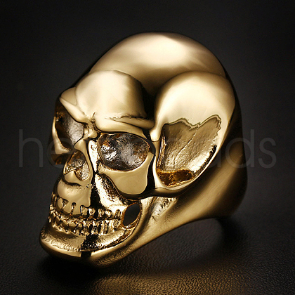 Stainless Steel Skull Finger Ring SKUL-PW0002-036B-G-1