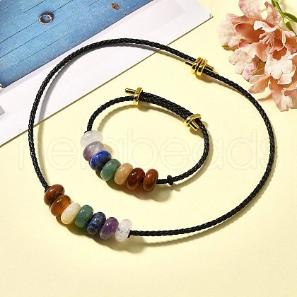 Rondelle Chakra Natural Gemstone Beads Bracelets & Necklaces Sets G-P561-01G-01-1
