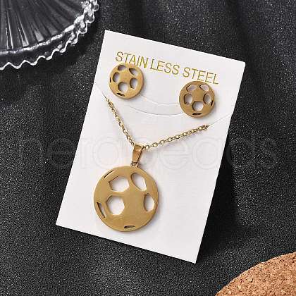 Football 201 Stainless Steel Pendant Necklaces & Stud Earrings Sets for Women SJEW-Q025-01G-1