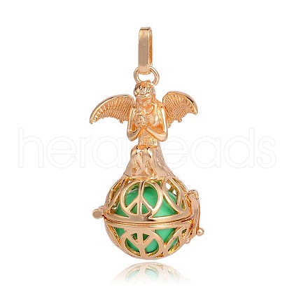 Golden Plated Brass Hollow Round Cage Pendants KK-J251-10G-1