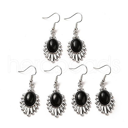 Natural Obsidian Teardrop Dangle Earrings EJEW-K246-01P-04-1