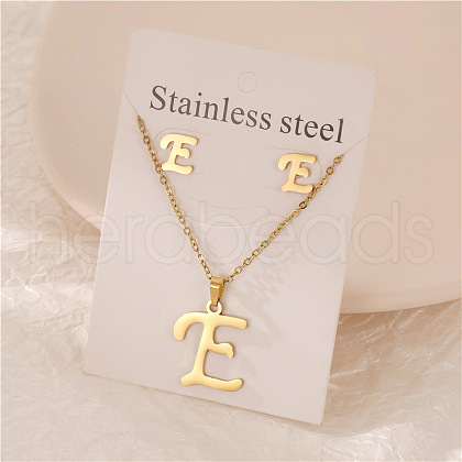 Stainless Steel Letter Pendant Necklaces & Stud Earrings Sets WG3FD2C-05-1