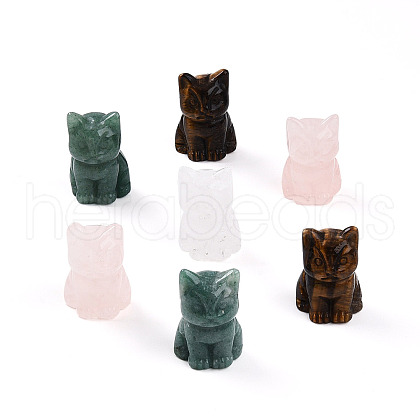 Natural Gemstone Carved Cat Statues Ornament G-P525-11-1