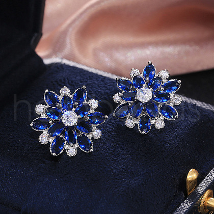 Brass Cubic Zirconia Stud Earrings WG5F7F0-06-1