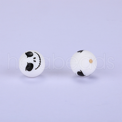 Printed Round with Ghost Pattern Silicone Focal Beads SI-JX0056A-129-1