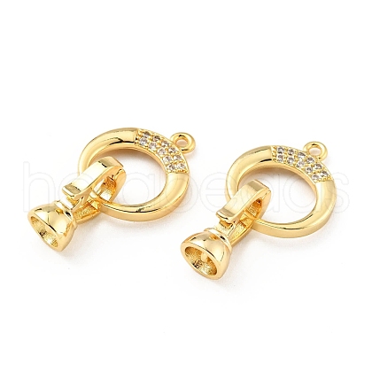 Rack Plating Brass Micro Pave Clear Cubic Zirconia Fold Over Clasps KK-E034-26G-1