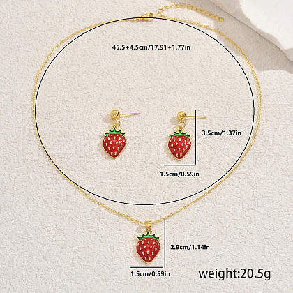 Brass Cherry Stud Earrings & Pendant Necklaces Set Women DP3348-1-1