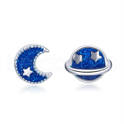 Anti-Tarnish Rhodium Plated 925 Sterling Silver Enamel Stud Earrings EJEW-FF0008-010P-1