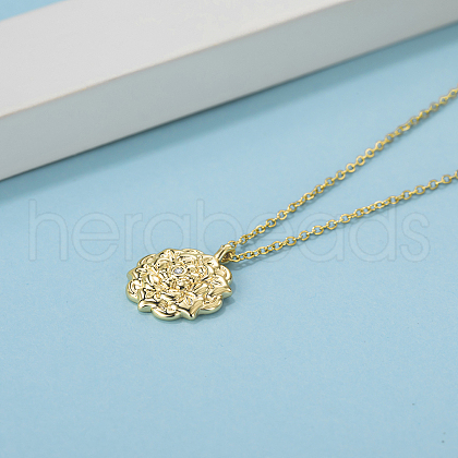 Elegant Brass Clear Cubic Zirconia Flower Pendant Cable Chain Necklaces for Women EP9380-1