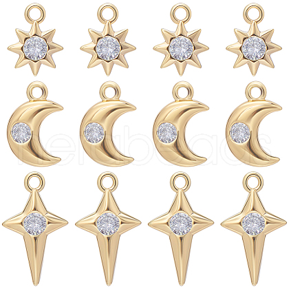 Beebeecraft 18Pcs 3 Style Brass Micro Pave Cubic Zirconia Charms KK-BBC0011-54-1