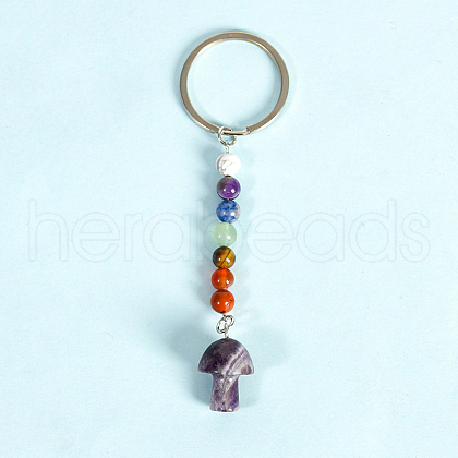 Natural Amethyst Mushroom Charm Keychain G-PW0007-044G-1