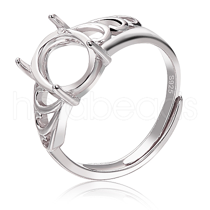Beebeecraft 1Pc Rhodium Plated 925 Sterling Silver Adjustable Ring Findings STER-BBC0006-03-1