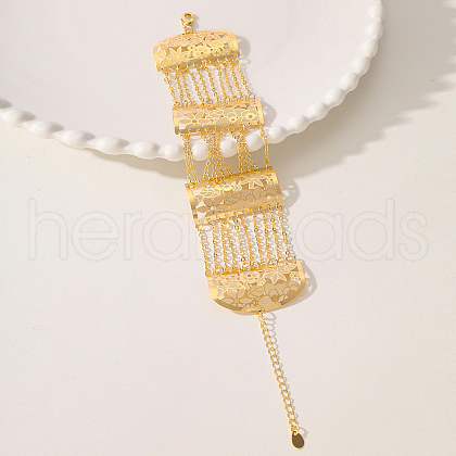 Brass Hollow Flower Wide Link Chain Bracelets for Women HJ5719-1