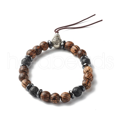 Anxiety Stress Synthetic Hematite & Natural Lava Rock Bracelets for Men Women BJEW-JB06774-1