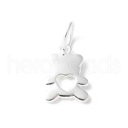 925 Sterling Silver Hollow Heart Bear Charms STER-R012-01S-1