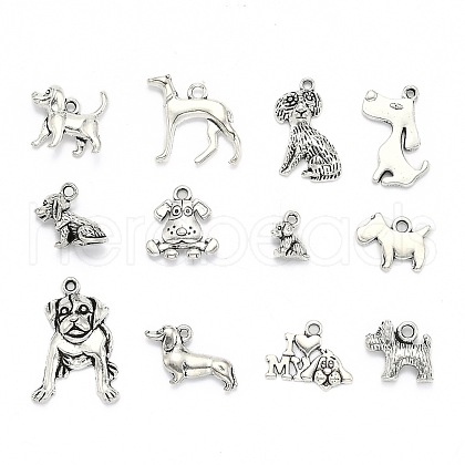 Tibetan Style Alloy Puppy Pendants TIBEP-MSMC021-17AS-1