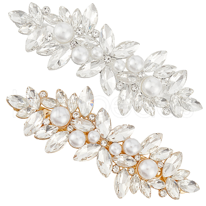 Beebeecraft 2Pcs 2 Colors Alloy with Glass Rhinestone Hair Barrettes OHAR-BBC0001-02-1