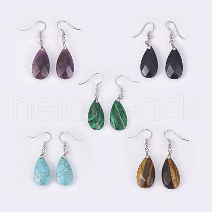 Natural & Synthetic Mixed Stone Dangle Earrings EJEW-P150-A-1