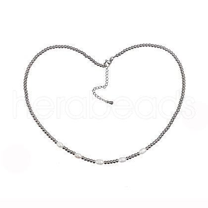 Stylish Natural Freshwater Pearls & Stainless Steel Beaded Necklaces for Women NR6960-1-1
