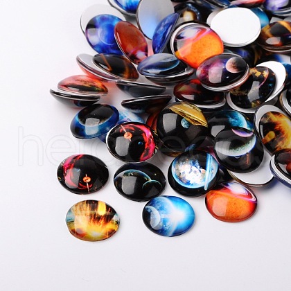 Starry Sky Printed Glass Half Round/Dome Cabochons GGLA-N004-25mm-D-1