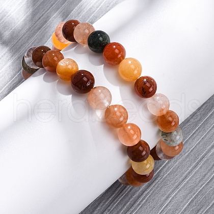 Natural Red Quartz Round Beaded Stretch Bracelets for Men Women BJEW-G743-01D-1