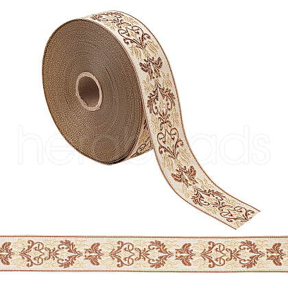 25M Polyester Jacquard Flower Ribbon OCOR-WH0088-82A-1